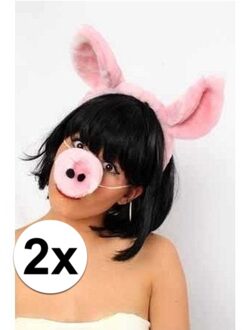 2x stuks diadeem met varkens oren en neus - dieren verkleedsetjes