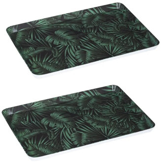 2x stuks dienbladen/serveerbladen rechthoekig Jungle 30 x 22 cm donker groen - Dienbladen