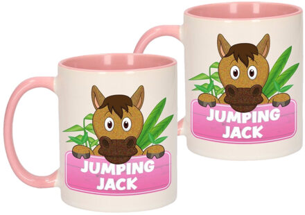 2x stuks dieren mok /paarden beker Jumping Jack 300 ml - Bekers Multikleur