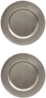 2x stuks diner borden/onderborden zilver glimmend 33 cm