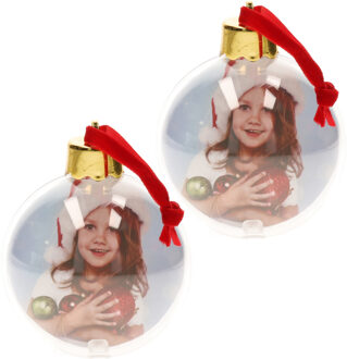 2x stuks DIY foto/fotolijst kunststof kerstballen transparant 8 cm - Kerstbal