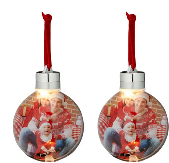 2x stuks DIY foto/fotolijst kunststof kerstballen transparant 8 cm met verlichting