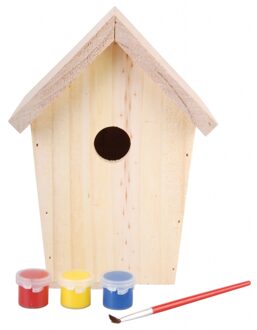 2x stuks DIY vogelhuisje schilderen 20 cm - Vogelhuisje/nestkastje inclusief verf - Hobby/knutselmateriaal