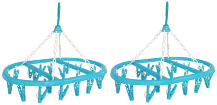 2x stuks droogcarrousel/droogmolentje blauw met 20 knijpers