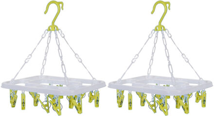2x stuks droogcarrousel/droogmolentje geel met 18 knijpers