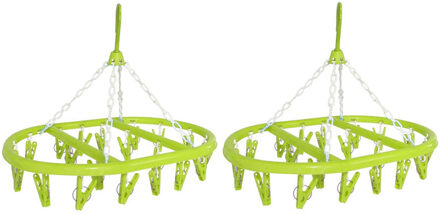 2x Stuks Droogcarrousel/droogmolentje Groen Met 20 Knijpers - Hangdroogrek