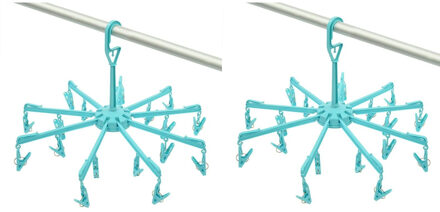 2x stuks droogcarrousel/droogmolentje met 18 knijpers - Hangdroogrek Blauw