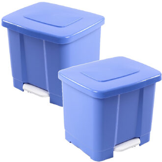 2x stuks dubbele afvalemmer/vuilnisemmer blauw 35 liter met deksel en pedaal