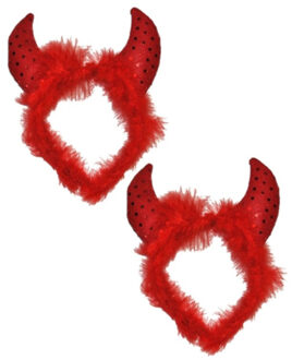 2x stuks duivel diadeem haarband met veren en pailletten