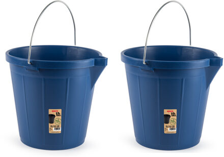 2x stuks emmer blauw 12 liter 31 x 31 cm schoonmaakartikelen - Emmers