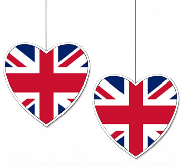 2x stuks engeland vlag hangdecoratie hartjes vorm karton 14 cm