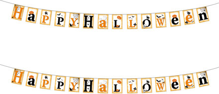 2x stuks feestdecoratie Happy Halloween slinger 3 meter