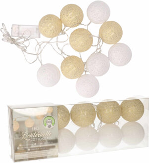 2x stuks feestverlichting lichtsnoer met katoenen balletjes wit/goud 300 cm