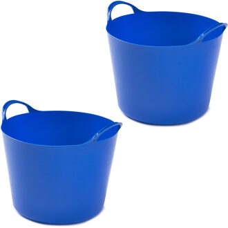 2x stuks flexibele emmers - 14 liter - Kunststof - Blauw - 32 x 36 x 25 cm - Wasmanden