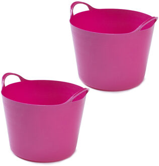 2x stuks flexibele emmers - 14 liter - Kunststof - Roze - 32 x 36 x 25 cm - Wasmanden