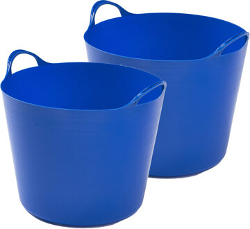 2x stuks flexibele emmers - 26 liter - Kunststof - Blauw - 38 x 41 x 35 cm - Wasmanden