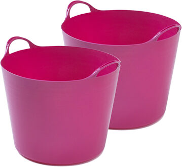 2x stuks flexibele emmers - 26 liter - Kunststof - Roze - 38 x 41 x 35 cm - Wasmanden