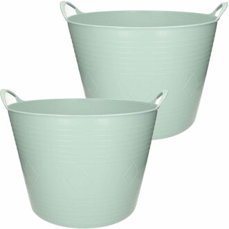 2x stuks flexibele kuip emmer/wasmand rond mintgroen 40 liter