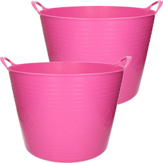2x stuks flexibele kuip emmer/wasmand rond roze 43 liter - Wasmanden