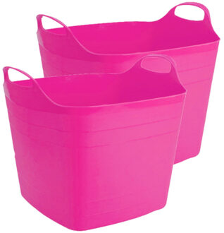 2x stuks flexibele kuip emmer/wasmand vierkant fuchsia roze 40 liter - Wasmanden