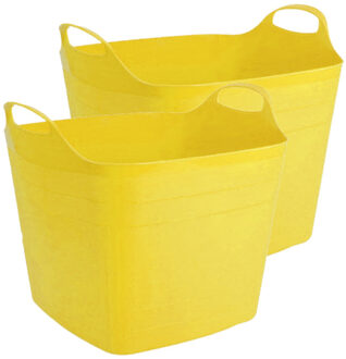 2x stuks flexibele kuip emmer/wasmand vierkant geel 40 liter