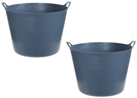 2x stuks flexibele kuip emmers/wasmanden rond blauw 40 liter - Wasmanden