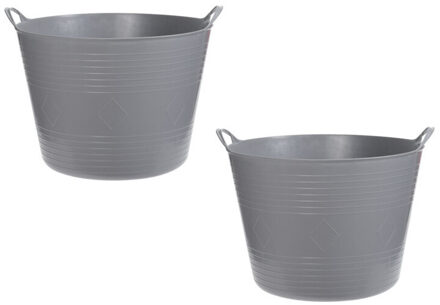2x stuks flexibele kuip emmers/wasmanden rond lichtgrijs 40 liter