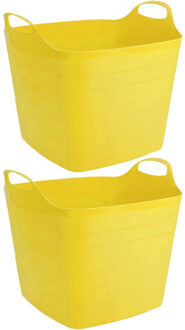 2x stuks flexibele kuip opbergmanden vierkant geel 40 liter 42 x 42 cm