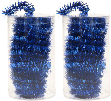 2x stuks folie tinsel slingers/guirlandes blauw 20 meter kerstslingers - Kerstslingers