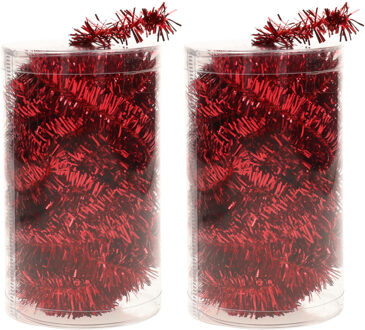 2x stuks folie tinsel slingers/guirlandes rood 20 meter kerstslingers - Kerstslingers