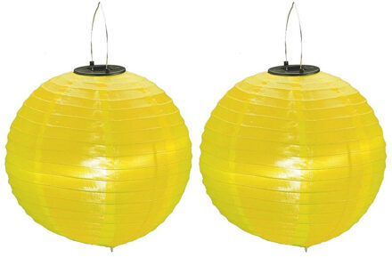 2x stuks Gele solar lampionnen op zonne energie 30 cm - Zomer tuin artikelen - Feestartikelen versiering