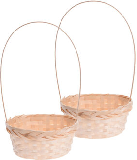 2x stuks gevlochten mandjes/paasmandjes bamboe rond met hengsel 38 cm