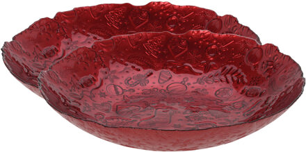 2x stuks glazen decoratie schaal/fruitschaal rood rond D40 x H7 cm