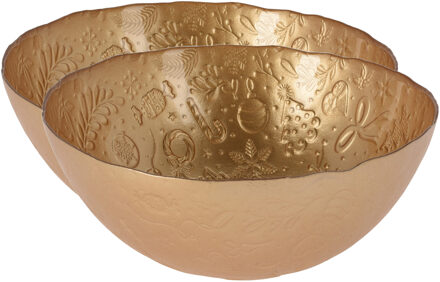 2x stuks glazen decoratie schalen/fruitschalen goud rond D28 x H11,5 cm - Fruitschalen Goudkleurig