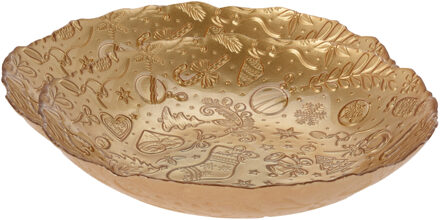 2x stuks glazen decoratie schalen/fruitschalen goud rond D30 x H6 cm