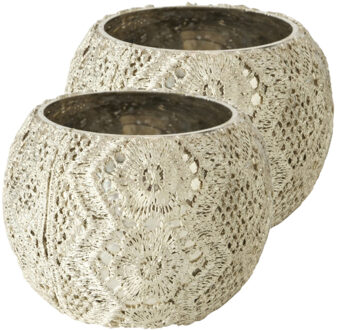 2x stuks glazen design windlicht/kaarsenhouder antiek zilver 7 x 9 cm