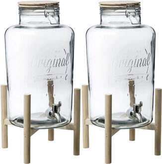 2x stuks - glazen drank dispenser - 8 liter - kunststof kraantje en houder - Drankdispensers Transparant