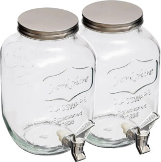 2x stuks glazen drank dispenser - 8 liter - met metalen kraantje en schroefdeksel - Drankdispensers Transparant