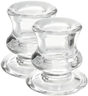 2x stuks glazen transparante kandelaars/kaarsenhouders voor dinerkaarsen 6 cm - kaars kandelaars