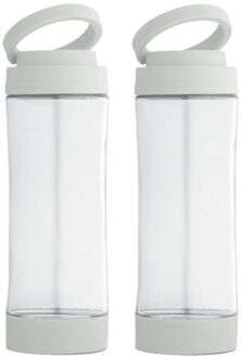 2x Stuks glazen waterfles/drinkfles met witte kunststof schroefdop en smartphone houder 390 ml - Drinkflessen Transparant