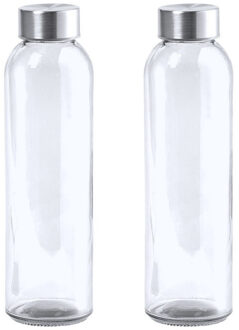 2x Stuks glazen waterfles/drinkfles transparant met Rvs dop 500 ml - Drinkflessen