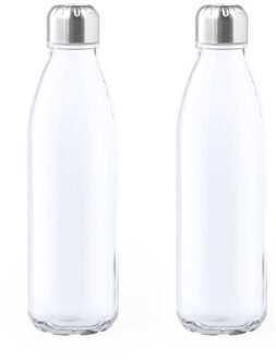 2x Stuks glazen waterfles/drinkfles transparant met Rvs dop 500 ml
