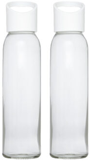 2x stuks glazen waterfles/drinkfles transparant met schroefdop met wit handvat 500 ml - Drinkflessen