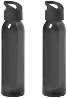 2x Stuks glazen waterfles/drinkfles zwart transparant met schroefdop met handvat 470 ml - Drinkflessen