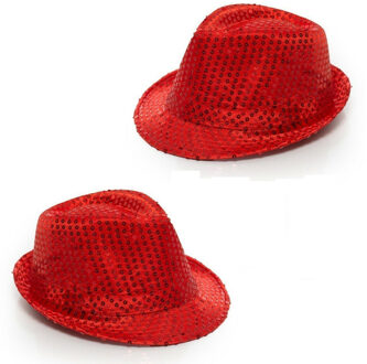 2x stuks glitter verkleed hoedje rood met pailletten