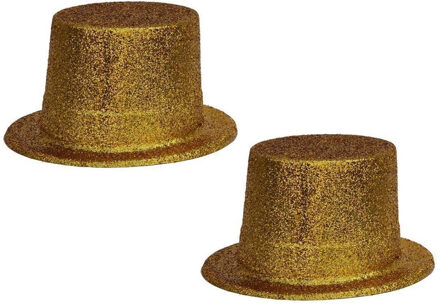 2x stuks gouden glitter verkleed hoeden volwassenen