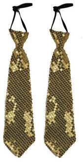2x stuks gouden pailletten stropdas 32 cm