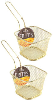 2x stuks gouden patat/snack serveermandjes/frietmandjes 10 cm