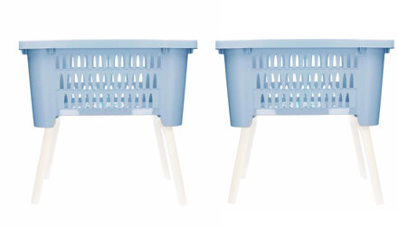 2x stuks grijs/blauwe wasmanden op poten 38 liter 60 x 40 x 29 cm huishouden