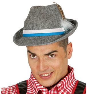 2x stuks grijs Tiroler Oktoberfest hoedje met veer verkleedaccessoire volwassenen